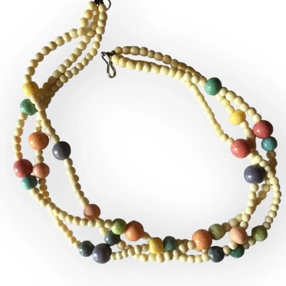 80s style cream and pastel beaded multi-strand necklace